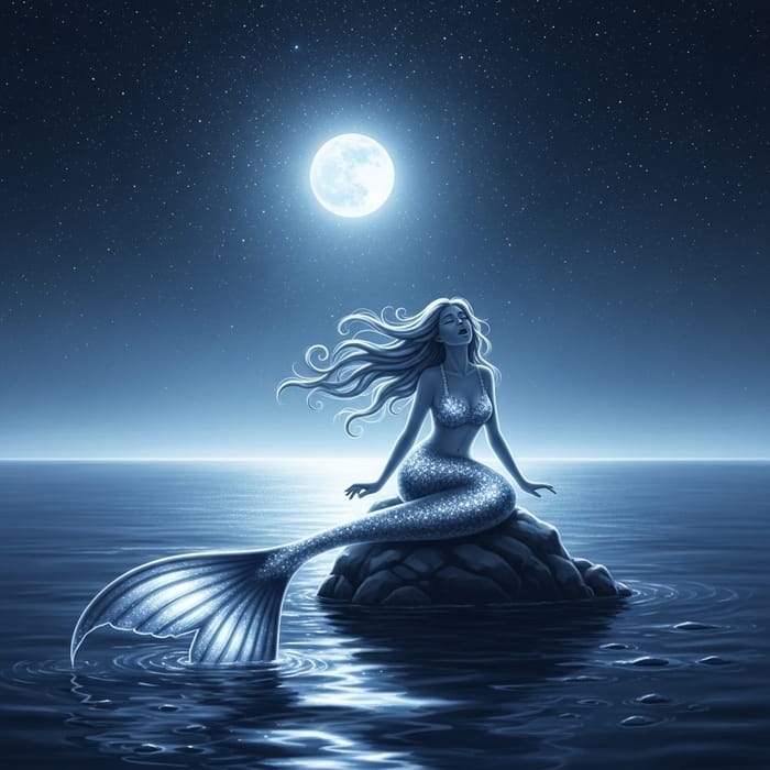 Enchanting Mermaid's Song in Moonlit Sea
