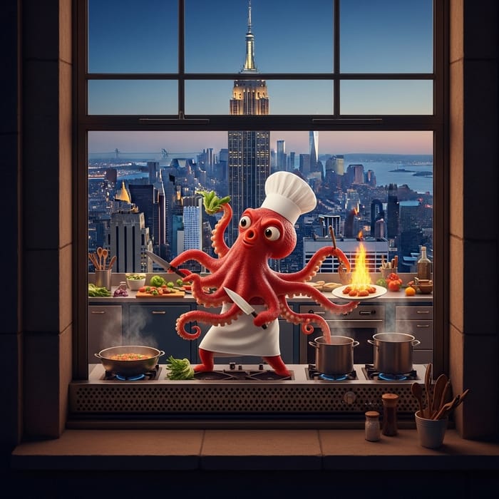 Vibrant New York City Kitchen Dance with Octopus