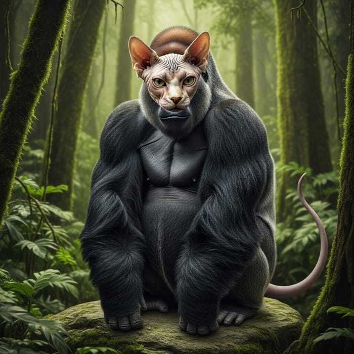 Daughter of Sphinx and Silverback Gorilla in Tropical Forest Daughter of Sphinx and Silverback Gorilla in Tropical Forest