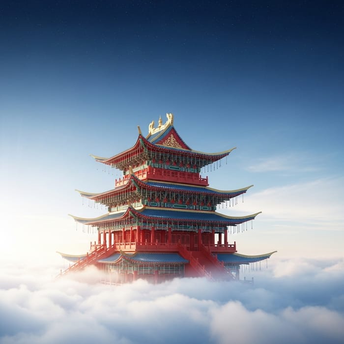 Chinese Celestial Palace Above Clouds | Mystical Scene Chinese Celestial Palace Above Clouds | Mystical Scene