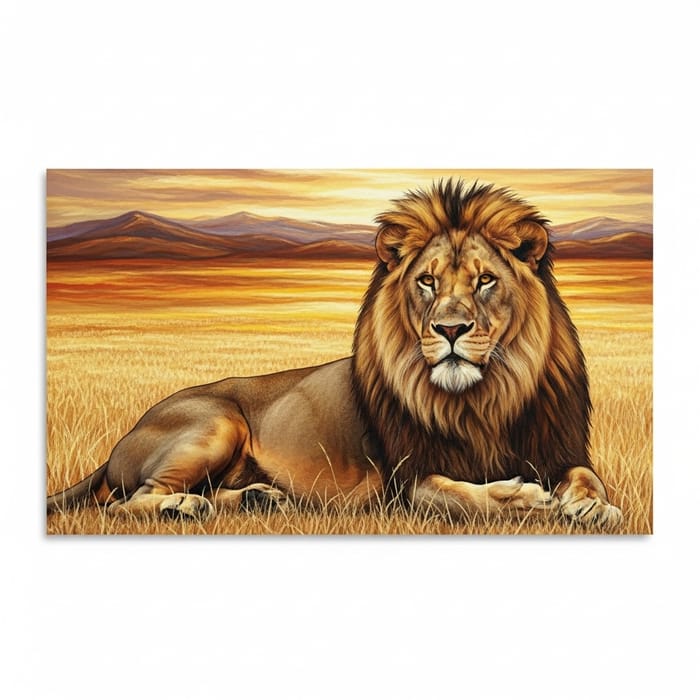 Majestic Lion in Golden Savannah | African Wildlife Art