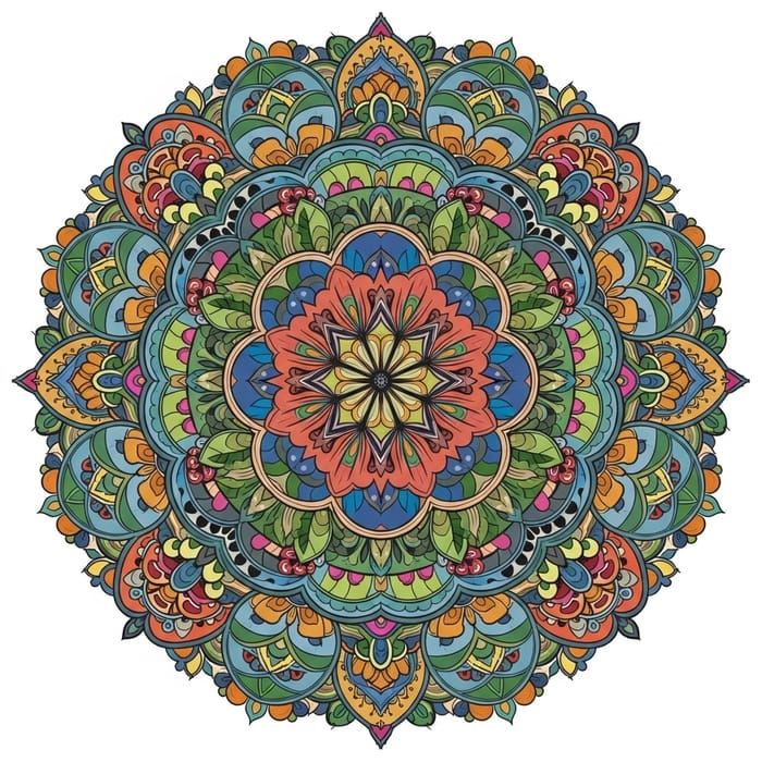 Vibrant Floral Mandala with Intricate Leaf and Flower Designs Vibrant Floral Mandala with Intricate Leaf and Flower Designs