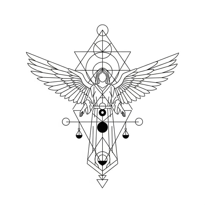 Geometric Archangel Tattoo Design with Extended Wings