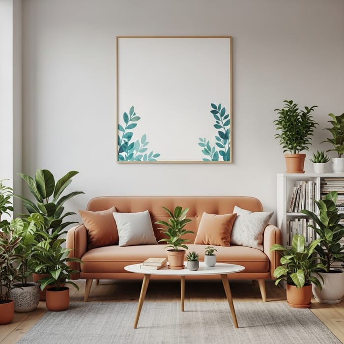 Colorful Cozy Living Room with Mindful Vibes & White Poster