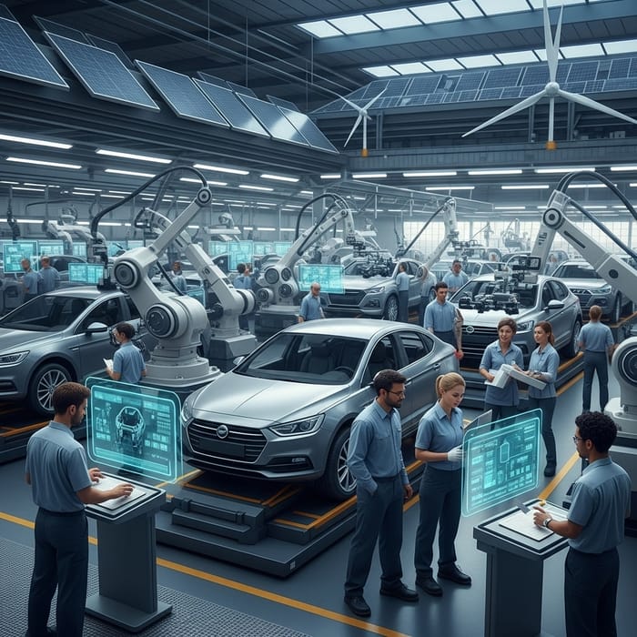 Futuristic Automotive Factory: Advanced Technology & Sustainability