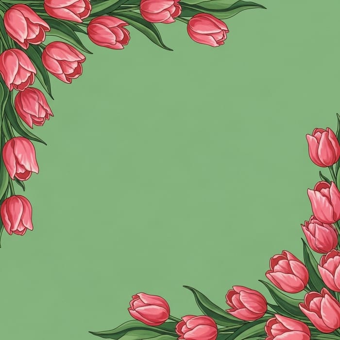Green Background with Pink Tulips in Anime Style Green Background with Pink Tulips in Anime Style