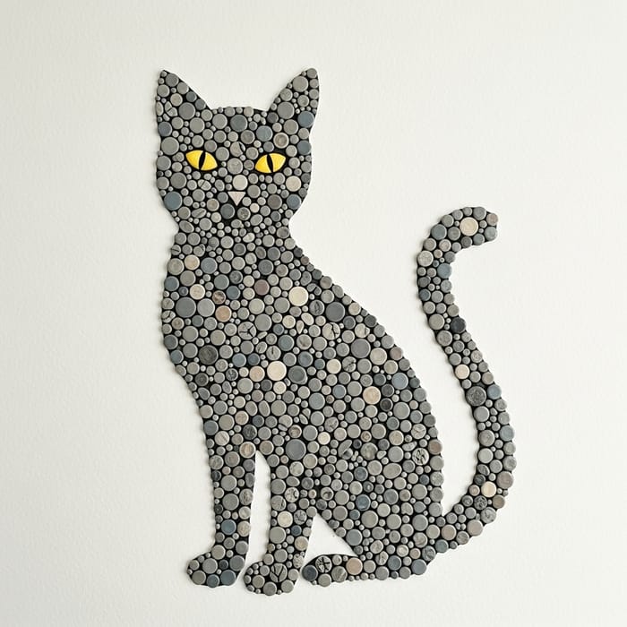 Intricate Mosaic Cat Art: Circular Tiles