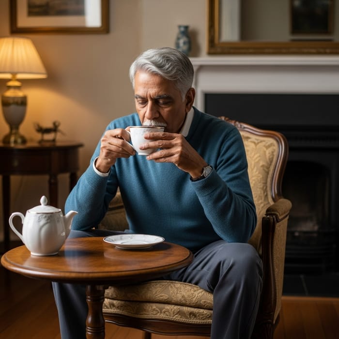 South Asian Man Enjoying Tea South Asian Man Enjoying Tea
