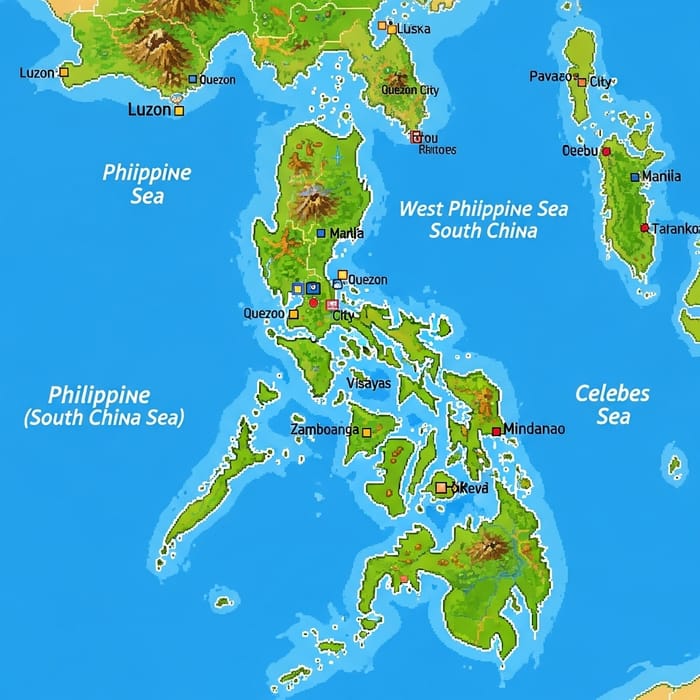 Pixel Art Style Map of the Philippines | Detailed and Geographical Representation
