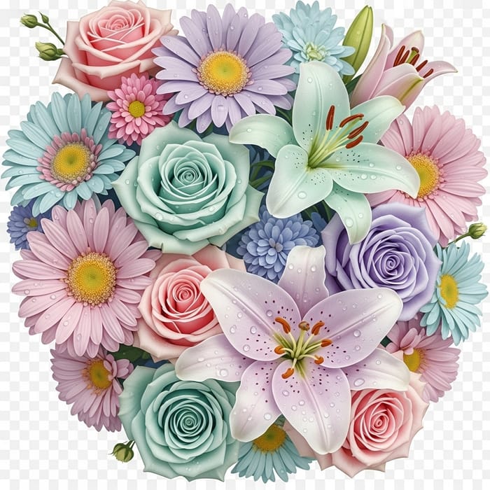 Beautiful Pastel Flowers on Transparent Background Beautiful Pastel Flowers on Transparent Background