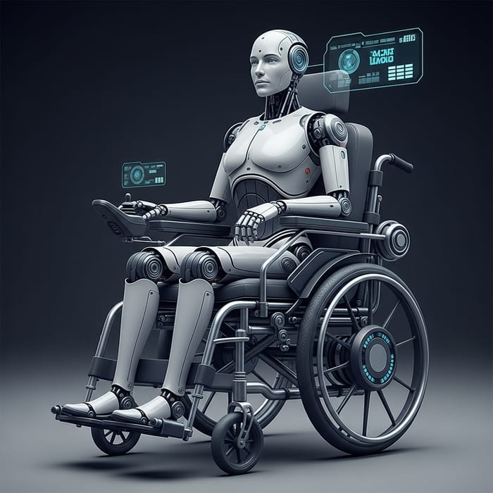 Futuristic AI Robot on Wheelchair: Advanced Mobility