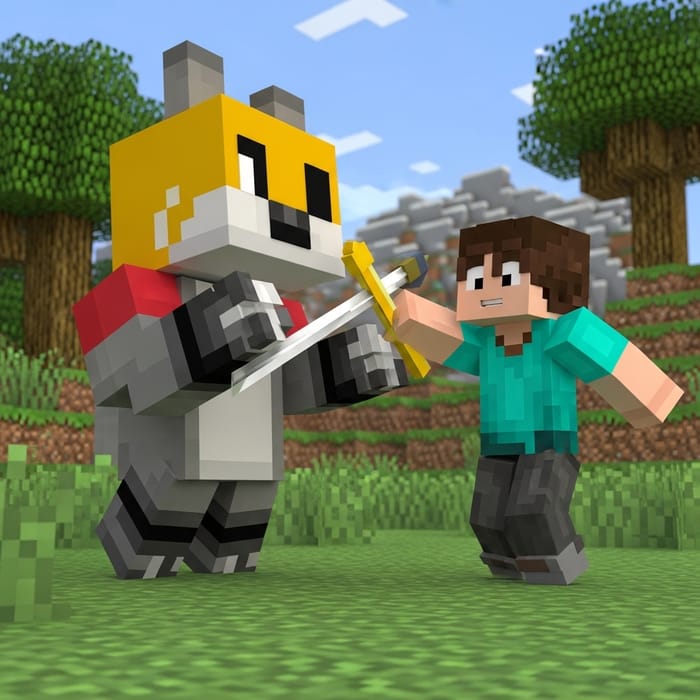 Minecraft Skin Battling a Pokemon in Minecraft Style