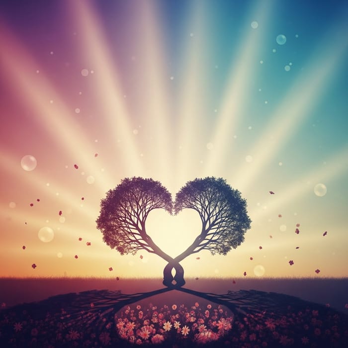 Dreamlike Love Scene | Ethereal Trees Forming Heart Shape | Mystical Elements Dreamlike Love Scene | Ethereal Trees Forming Heart Shape | Mystical Elements