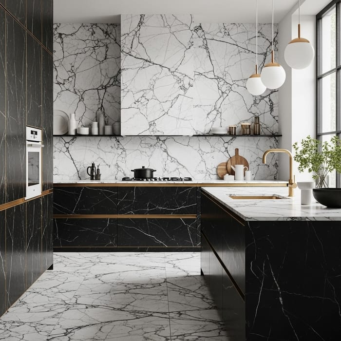 Bauhaus Style Kitchen: Black and White Marble Design Bauhaus Style Kitchen: Black and White Marble Design
