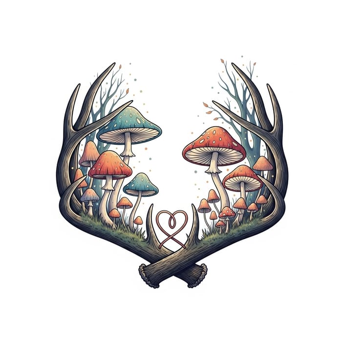 Enchanting Deer Antlers with Whimsical Mushrooms Enchanting Deer Antlers with Whimsical Mushrooms