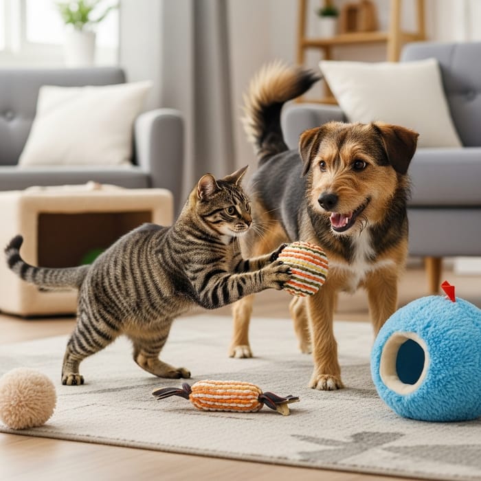 Cat and Dog Playful Indoor Interaction | Fun with Pet Toys
