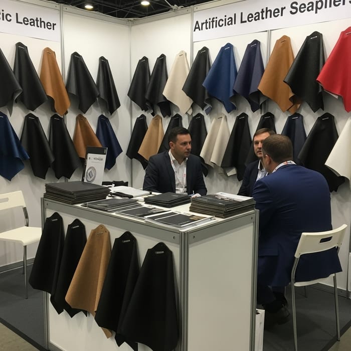 Faux Leather Samples at Icaiplast Stand - Trade Fair Display Faux Leather Samples at Icaiplast Stand - Trade Fair Display