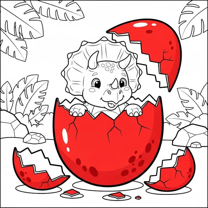 Broken Dinosaur Egg Coloring Page Featuring Triceratops for Kids
