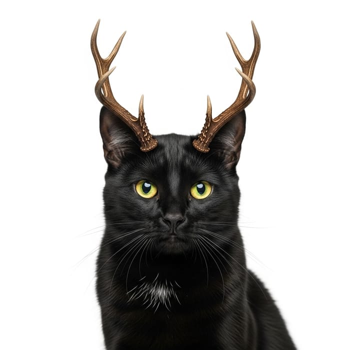 Enigmatic Black Cat with Majestic Antlers Enigmatic Black Cat with Majestic Antlers