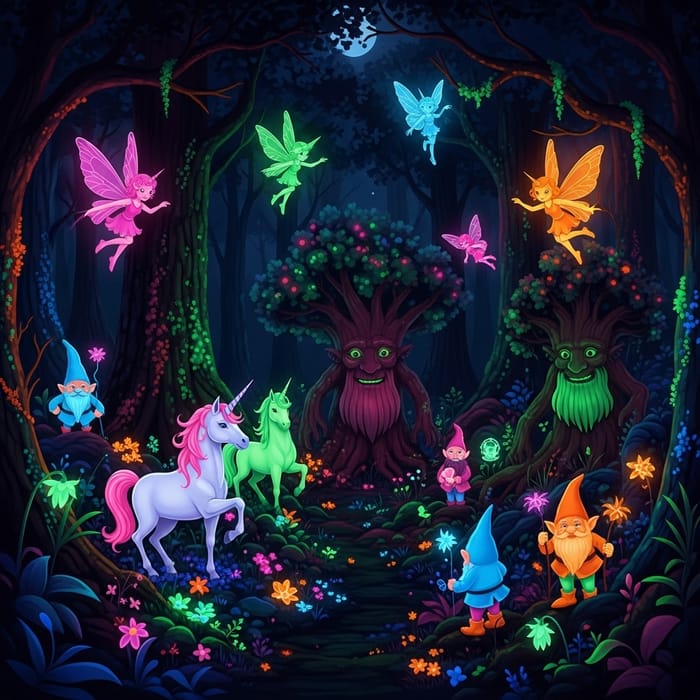 Midnight Mythical Forest: Neon Fantasy Creatures Midnight Mythical Forest: Neon Fantasy Creatures