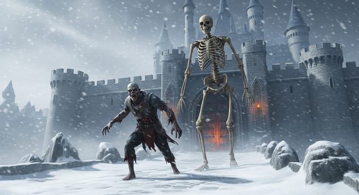 Gothic Snowy Castle with Zombie & Giant Skeleton Gothic Snowy Castle with Zombie & Giant Skeleton
