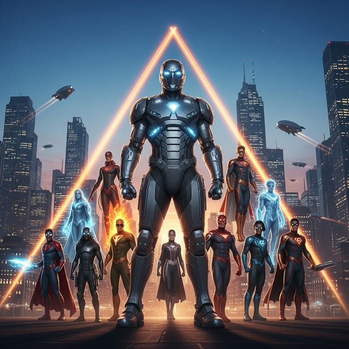 Marvel Heroes Triangle Formation in City Marvel Heroes Triangle Formation in City