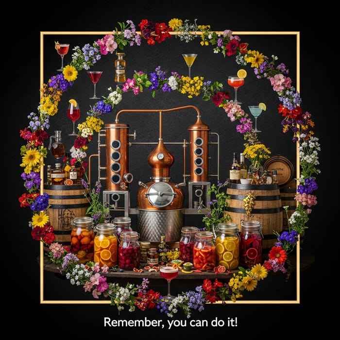 Visually Captivating Still Life with Gleaming Copper Still & Fruit Infusions Visually Captivating Still Life with Gleaming Copper Still & Fruit Infusions