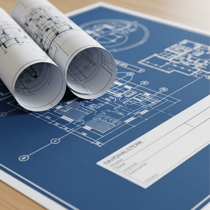 Detailed Blueprint Tape Design on Blue Background