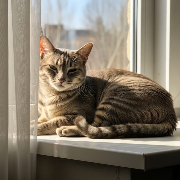 Tranquil Cat Resting - Charming Feline Lounging in Window Tranquil Cat Resting - Charming Feline Lounging in Window