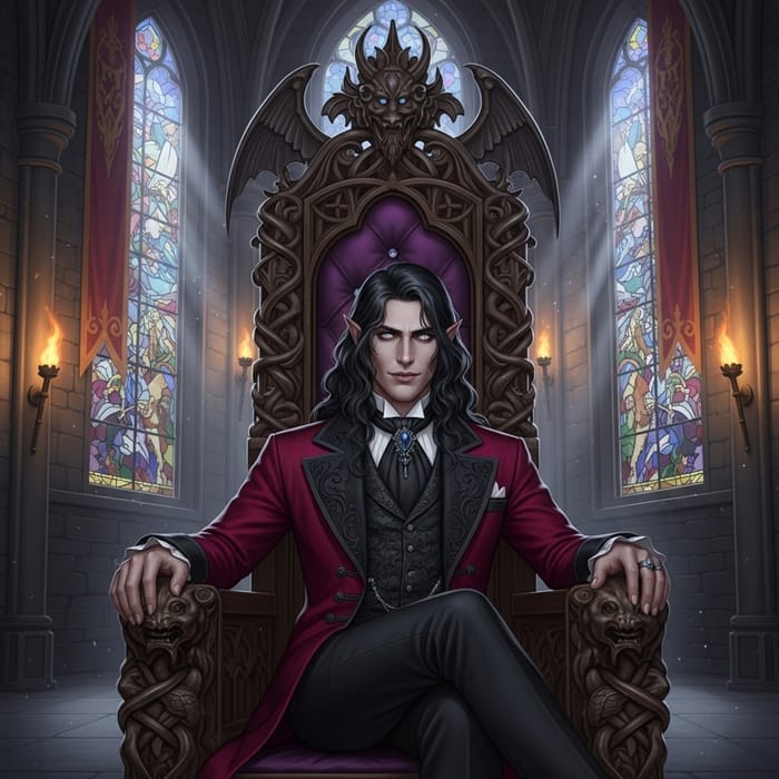 Astarion Vampire Lord Sits on Throne - Dark Aristocratic Male Fantasy Character