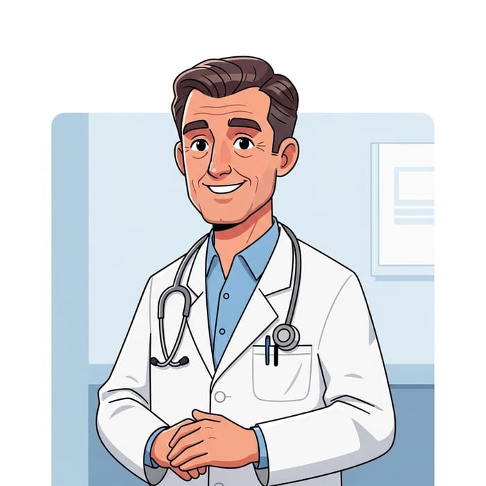 Friendly Middle-Aged Caucasian Doctor Cartoon Illustration Friendly Middle-Aged Caucasian Doctor Cartoon Illustration