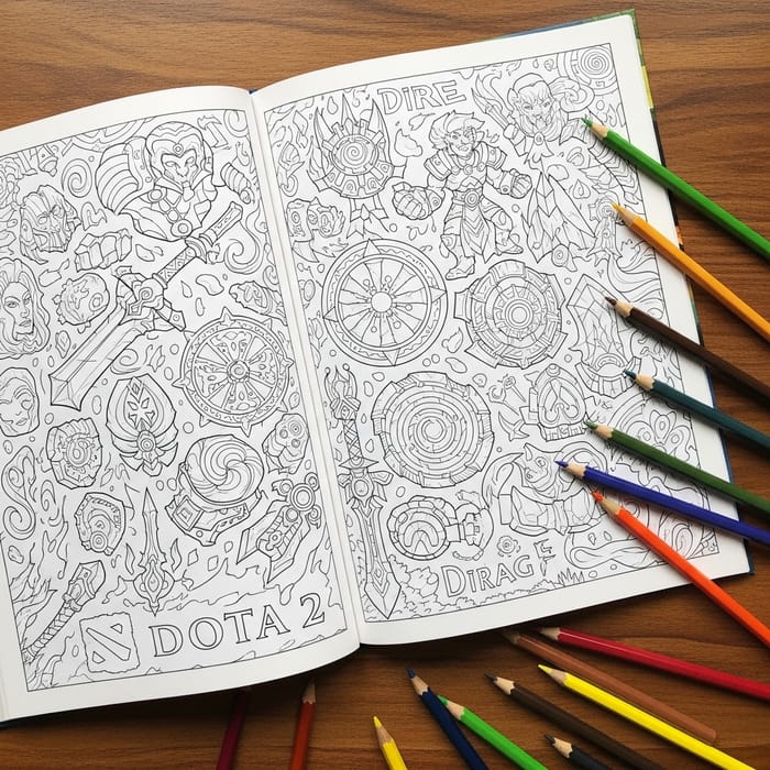 Dota 2 Coloring Book Page | Detailed Line-Art and Game Elements Dota 2 Coloring Book Page | Detailed Line-Art and Game Elements