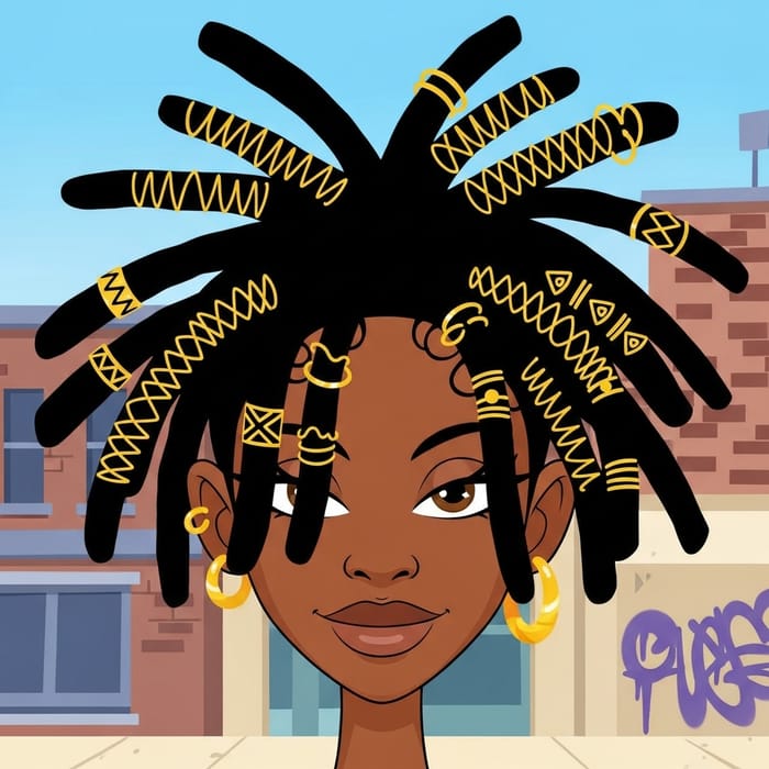 Noodle from Gorillaz Black Woman with Black & Gold Dreadlocs Noodle from Gorillaz Black Woman with Black & Gold Dreadlocs