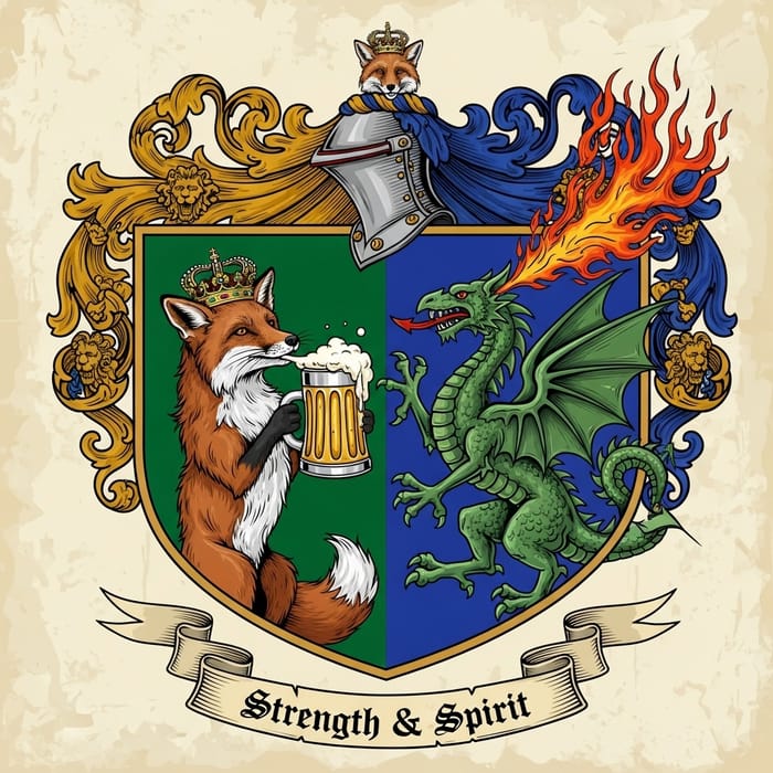 Fox and Dragon Coat of Arms with a Beer Fox and Dragon Coat of Arms with a Beer