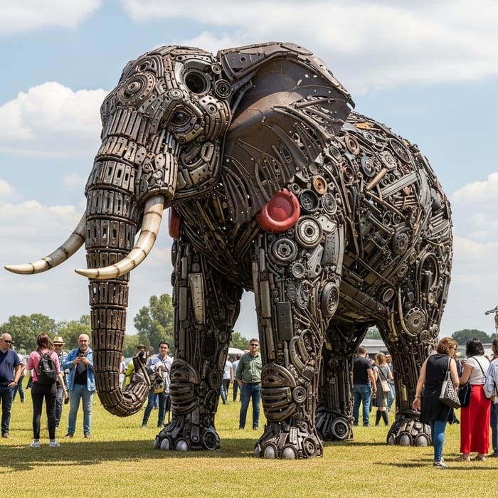 Impressive Large Elephant Sculpture from Scrap Metal Impressive Large Elephant Sculpture from Scrap Metal