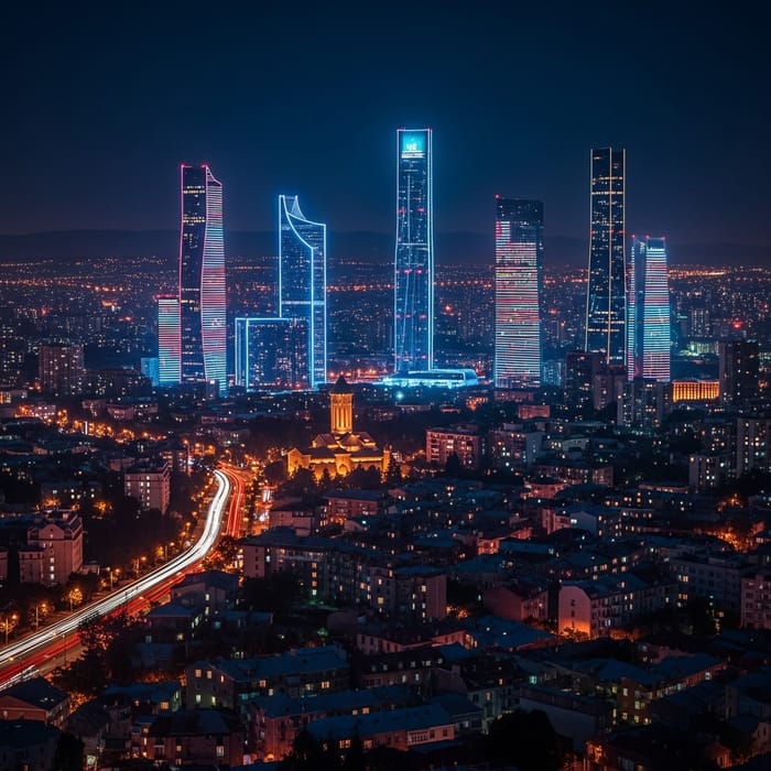 Cyberpunk Tbilisi: Neon Cityscape of Georgia at Night