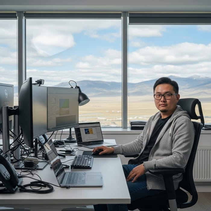 Male Developer in Mongolia with Nature View