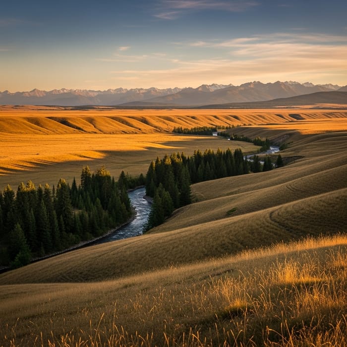 Breathtaking Valley Sunset View with Snowcapped Mountains Breathtaking Valley Sunset View with Snowcapped Mountains