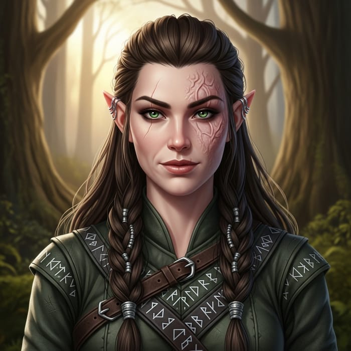 Resilient Elf Woman | Half-Face Scar - Brunette Fantasy Character Resilient Elf Woman | Half-Face Scar - Brunette Fantasy Character