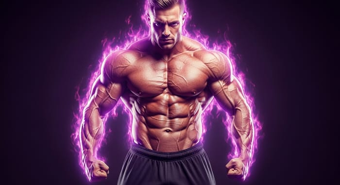 Empowered Warrior: Muscular Man with Energy Aura Empowered Warrior: Muscular Man with Energy Aura