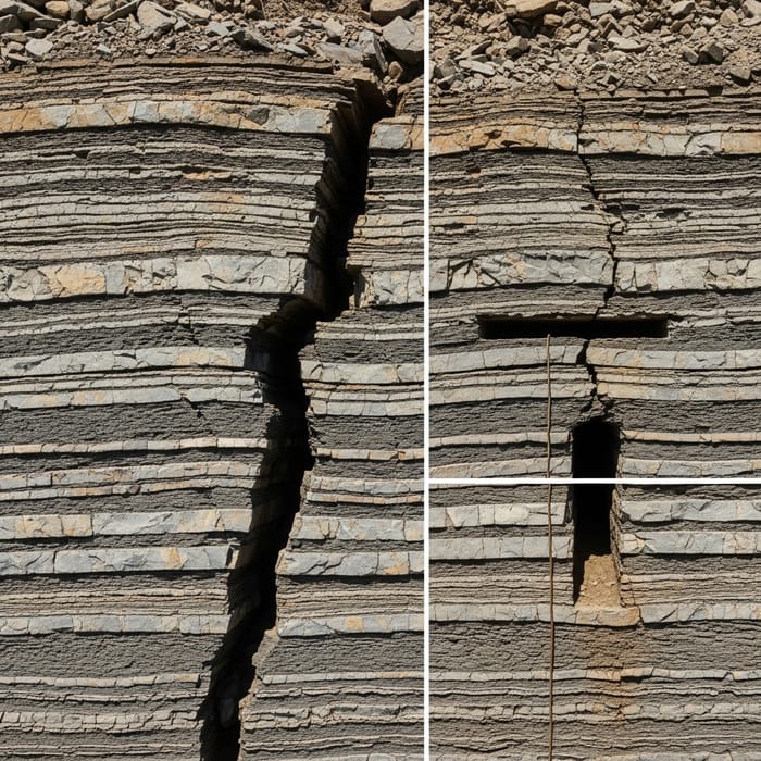 Multi-Layered Rock Textures and Geological Faults Multi-Layered Rock Textures and Geological Faults