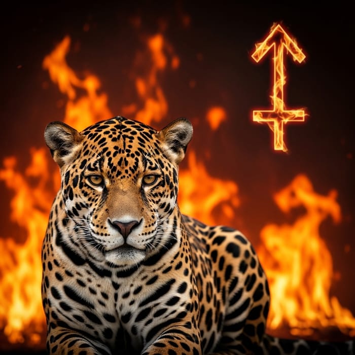 Majestic Jaguar in Fire: Symbolizing Sagittarius Wild Energy Majestic Jaguar in Fire: Symbolizing Sagittarius Wild Energy