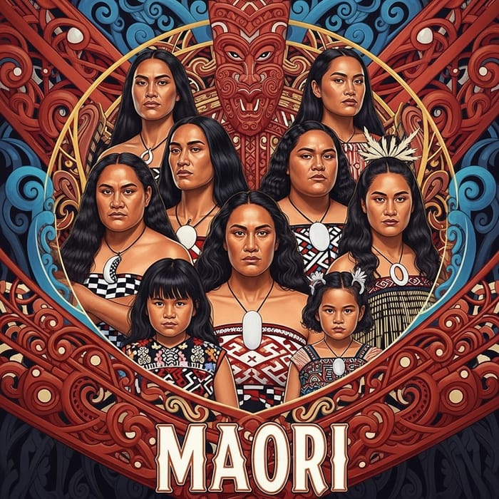 Empowering Maori Women: Dynamic Family Portrait in Digital Fusion