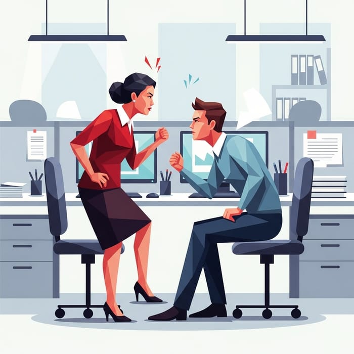Abstract Office Confrontation: Vibrant Interplay of Shapes and Tensions Abstract Office Confrontation: Vibrant Interplay of Shapes and Tensions