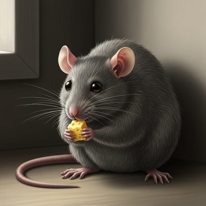 Charming Gray Raton Admiring Cheese | In a Quiet Room