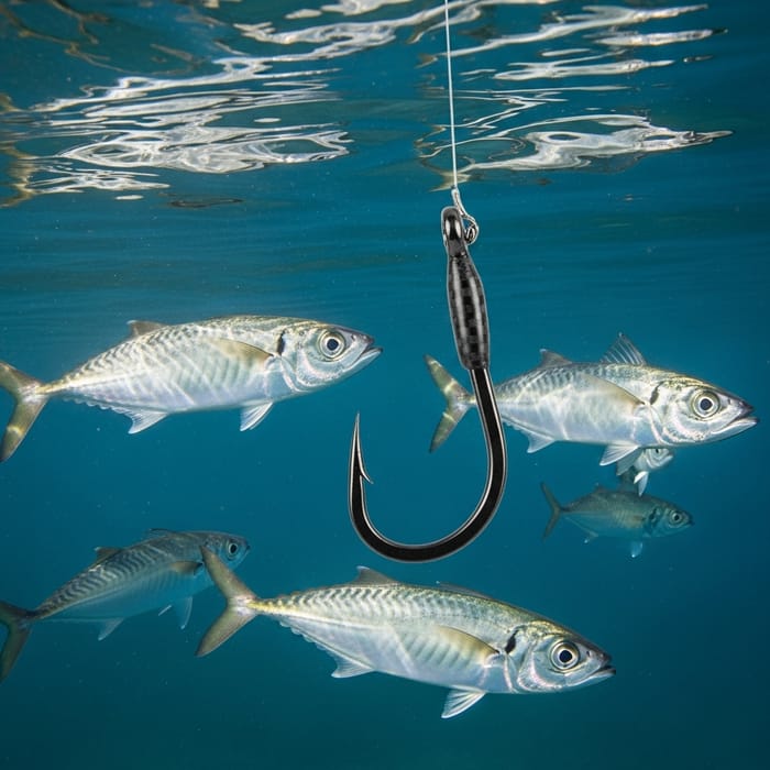 Fish Horse Mackerel in Water with Carbon Fiber Fishing Hook