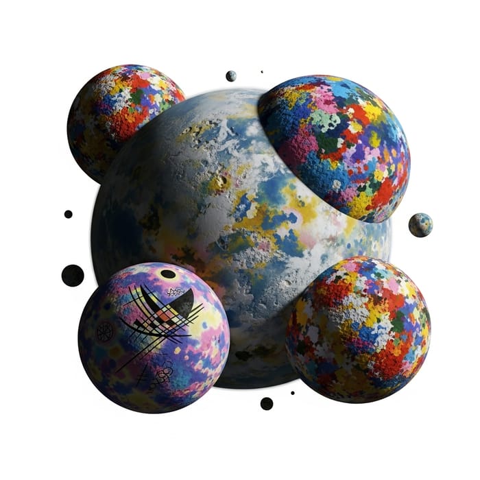 Vibrant Alien Planet with Abstract Landmasses | Kandinsky-inspired Art