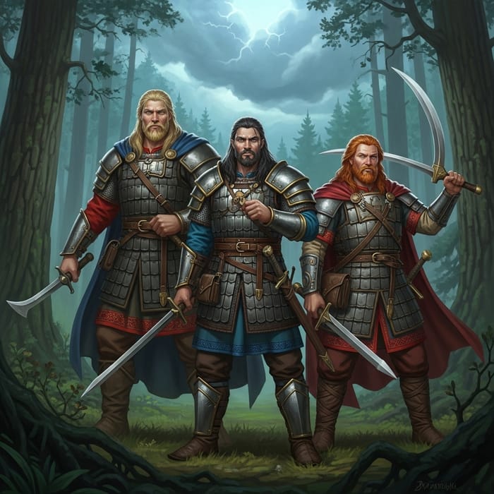 Legendary Russian Bogatyrs in Medieval Armor Legendary Russian Bogatyrs in Medieval Armor