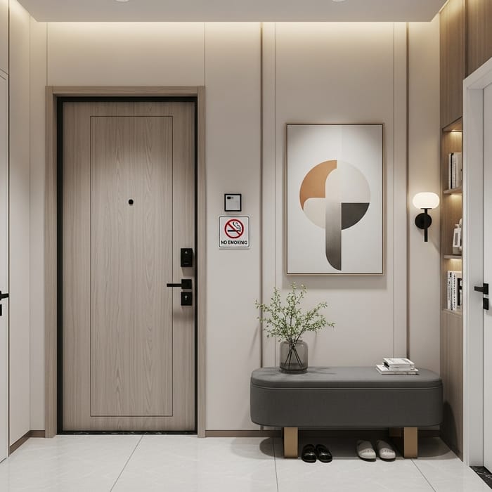 Stylish Minimalist Entrance with No Smoking Sign Stylish Minimalist Entrance with No Smoking Sign
