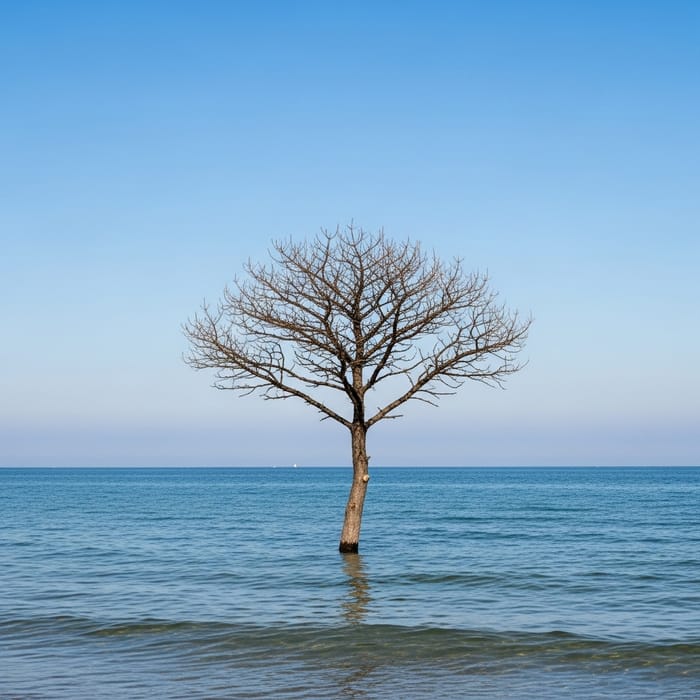 Solitary Dry Tree in the Sea